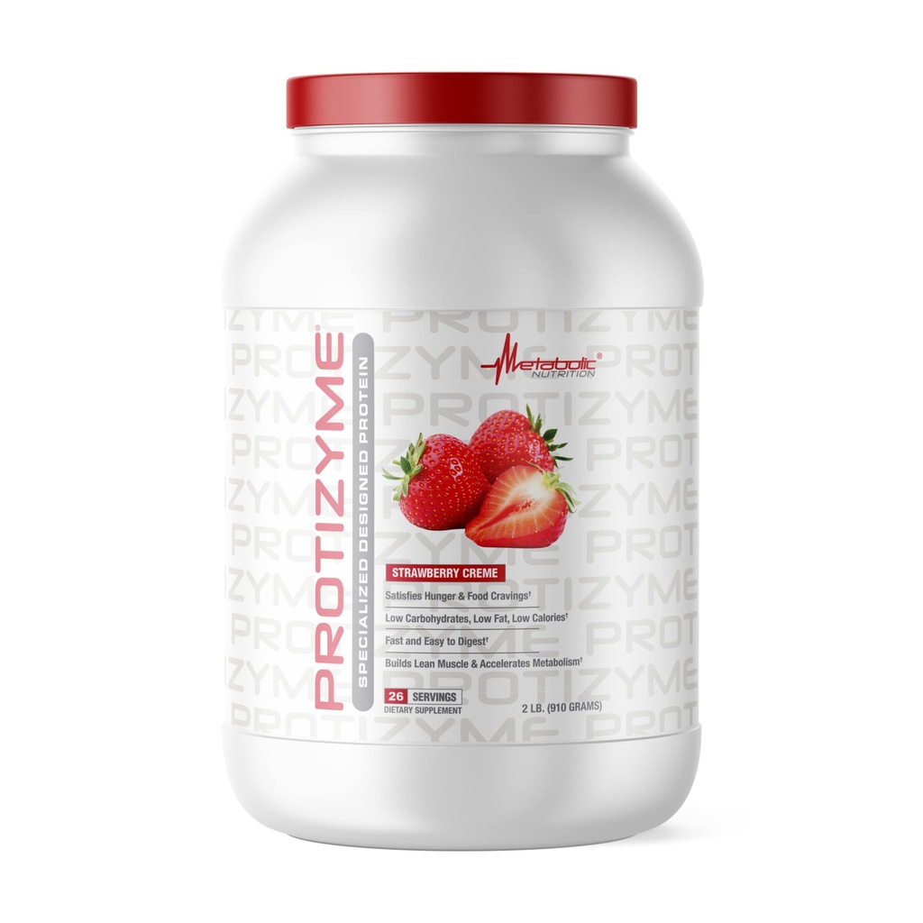 Nutrizione metabolica | Protizyme | 100% Whey Protein Powder | High Protein, Low Carb, Low Fat with Digestive Enzymes, 24 Vitamine essenziali e minerali | Creme di fragole, 2 Pound