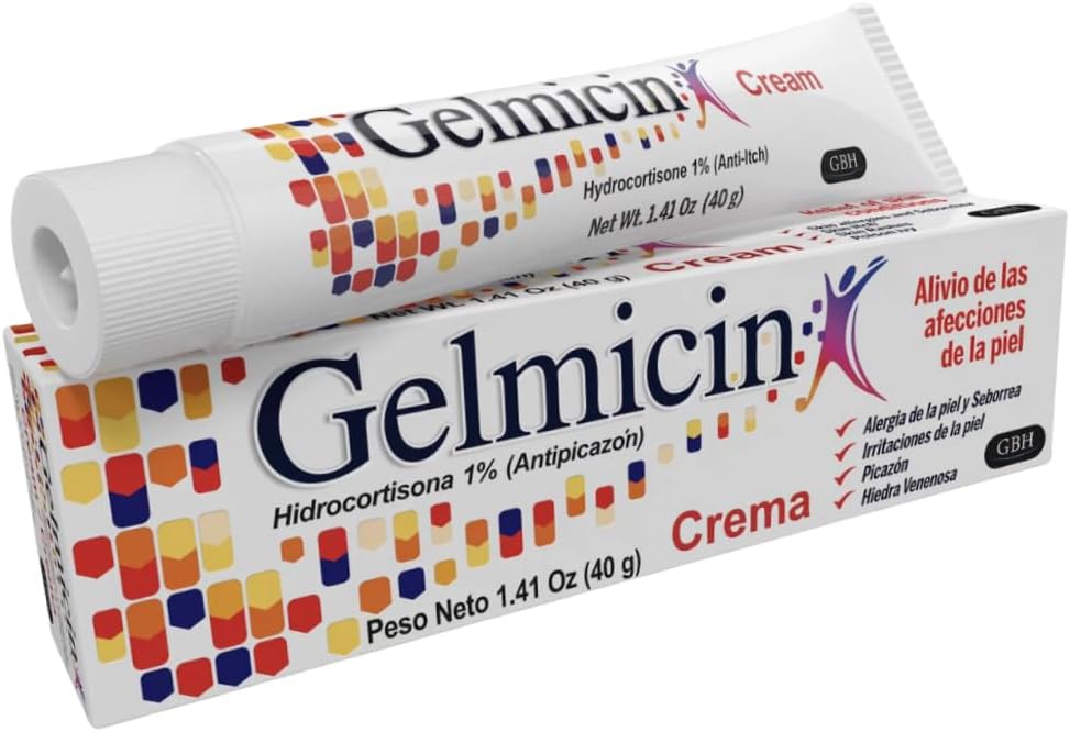 Gelmicin Hydrocortisone 1% - Crema Anti-Itch, Rash della pelle, Allergie della pelle, Eczema, Psoriasi - 1.41 oz Dimensione (1)
