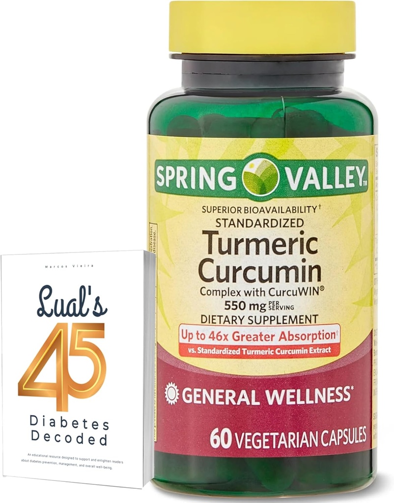 Integratore curcuma curcuma curcuma della valle di primavera con 45 diabeti di Lual Decoded | Complesso con CurcuWin | Integratore alimentare | 550 mg, 60 capsule