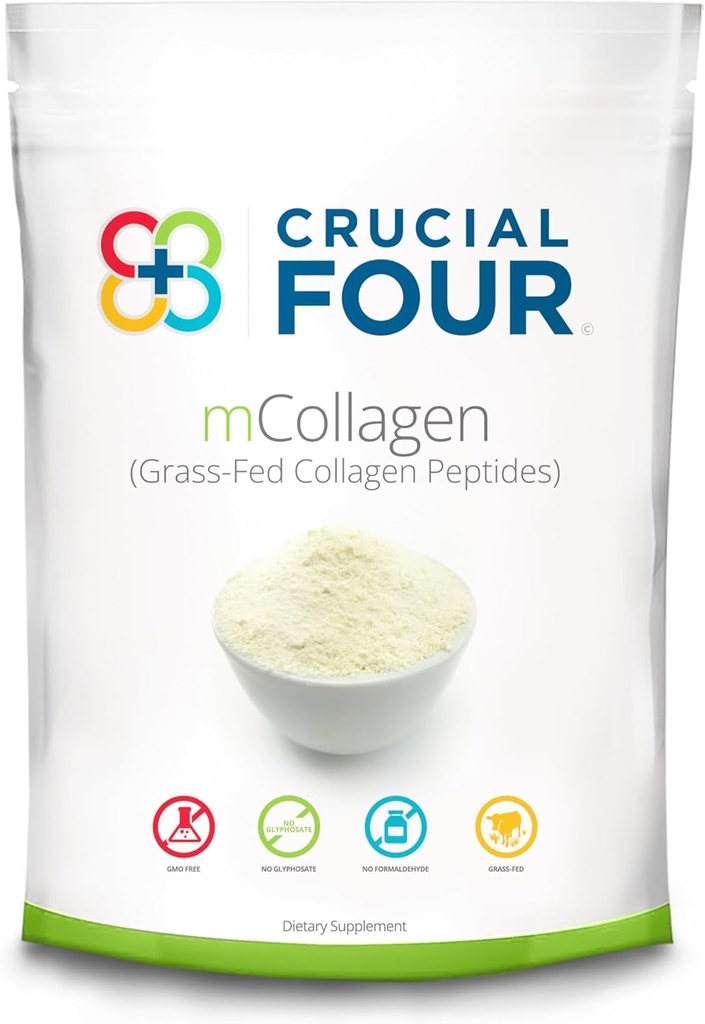 FOUR Cruciale - mCollagen (polvere di peptide di collagene di Grass Fed) – Aminoacidi – Perfetto per il recupero dello sport Integratore proteico – Supporta capelli, pelle, unghie e salute comune - Organico e non OGM (16oz)