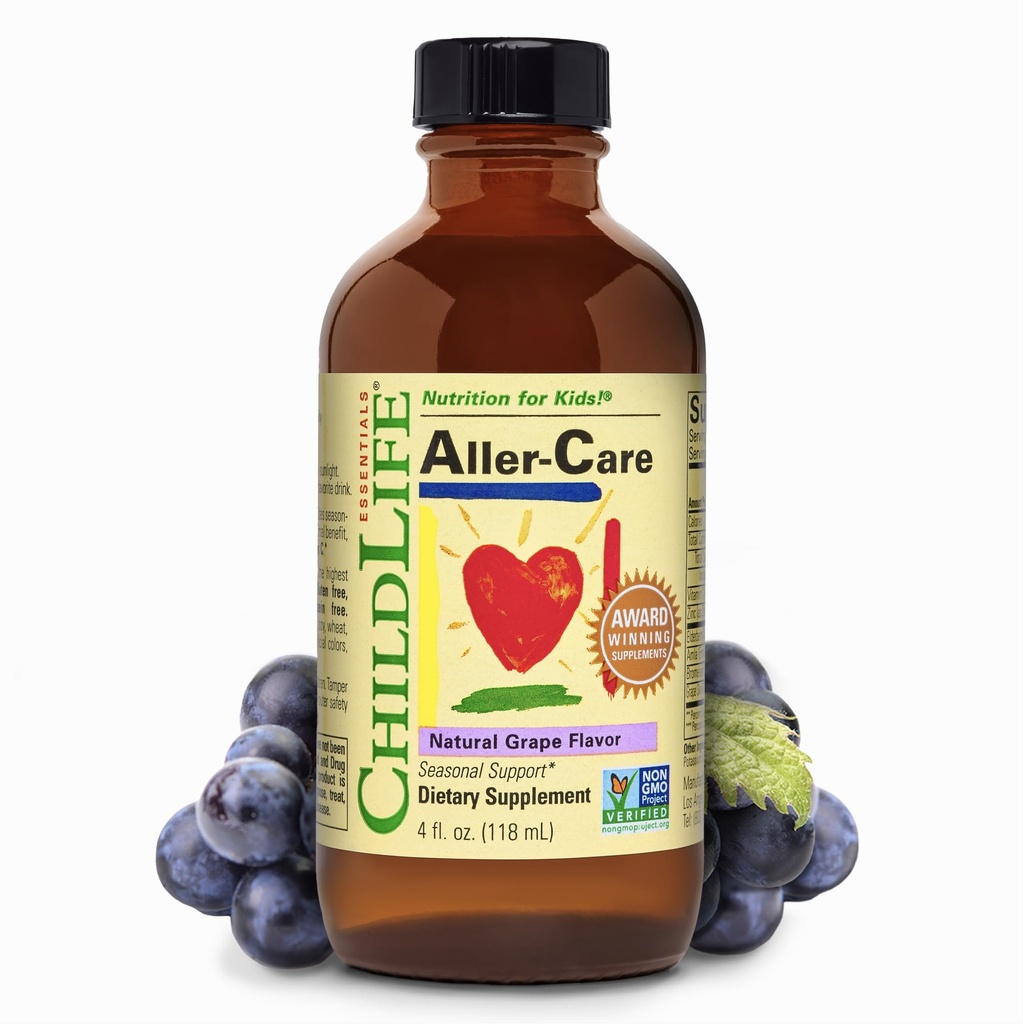 CHILDLIFE ESSENTIALS Aller-Care - Natural Grape Relief for Kids & Toddlers, Seasonal Support with Elderberry, Bromelain, Vitamina C - Immune Boosting Formula, 4 Fl Oz