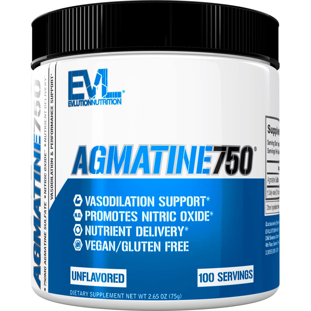 Evlution Agmatine Sulfate Nitric Oxide Powder Nutrition ad alta resistenza Agmatine Sulfate Powder Nitric Oxide Supplemento per pompe ad alta intensità Recupero e Prestazioni della crescita del muscolo - non aromatizzato