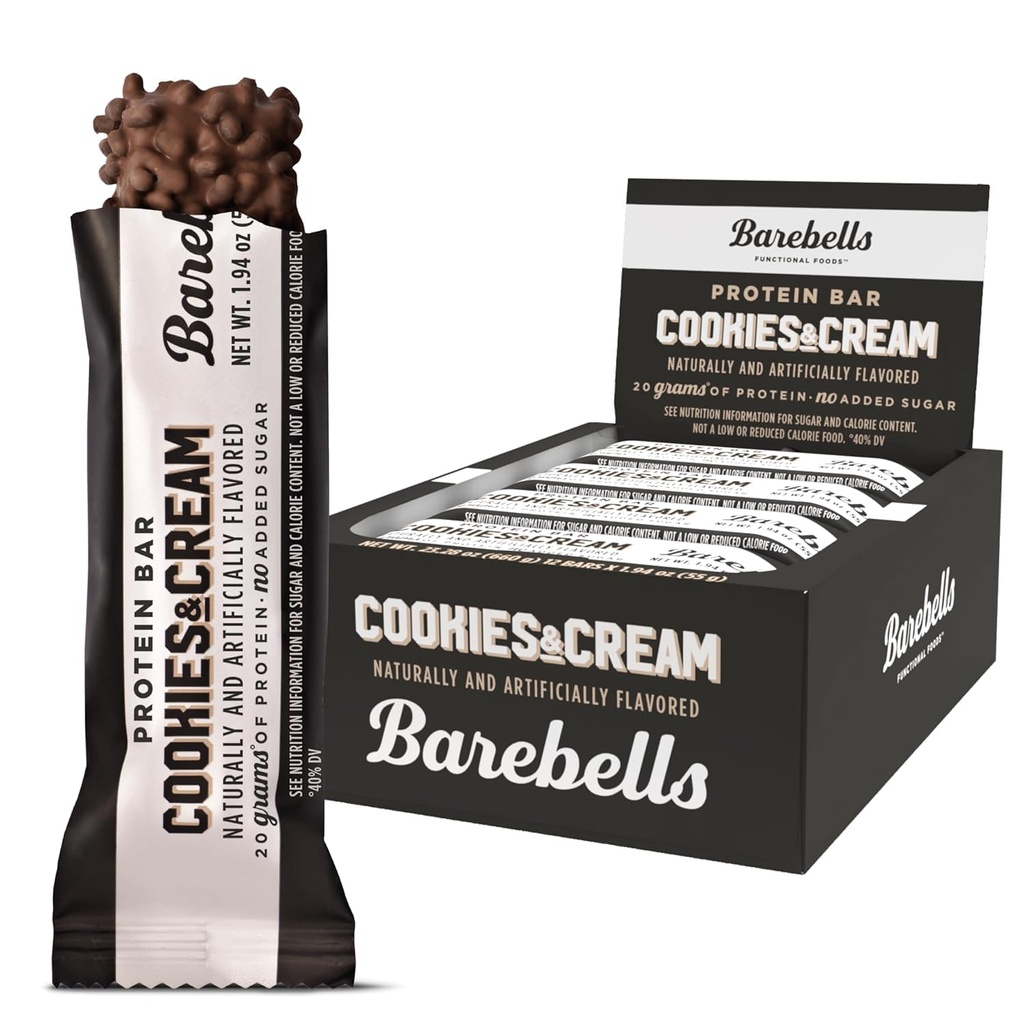 Barebells Protein Bars Cookies & Cream - 12 Count, 20g High Protein Treats - Chocolate Nutrition Bar con 1g Total Sugars - On-The-Go Colazione o Post-Workout Snack