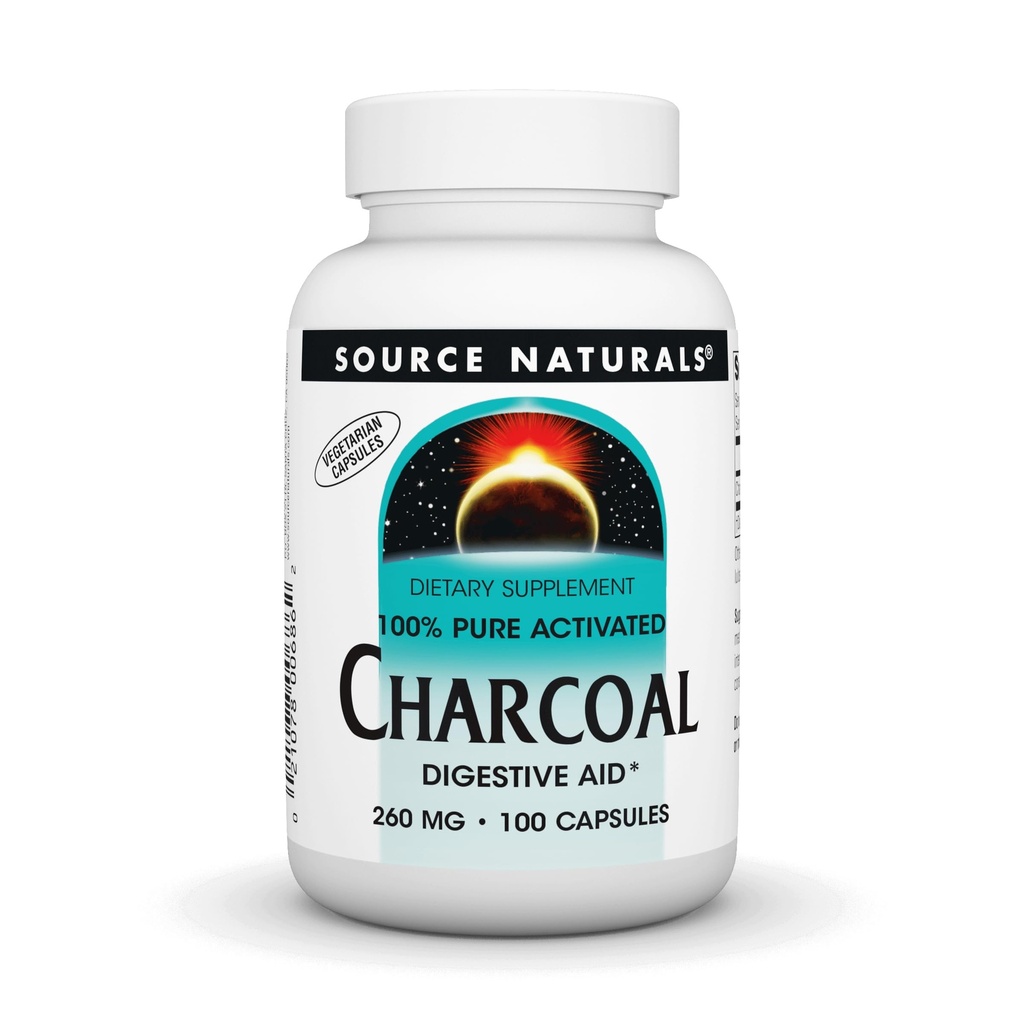 Fonte Naturals Charcoal - 100% puro attivato, aiuto digestivo - 100 capsule
