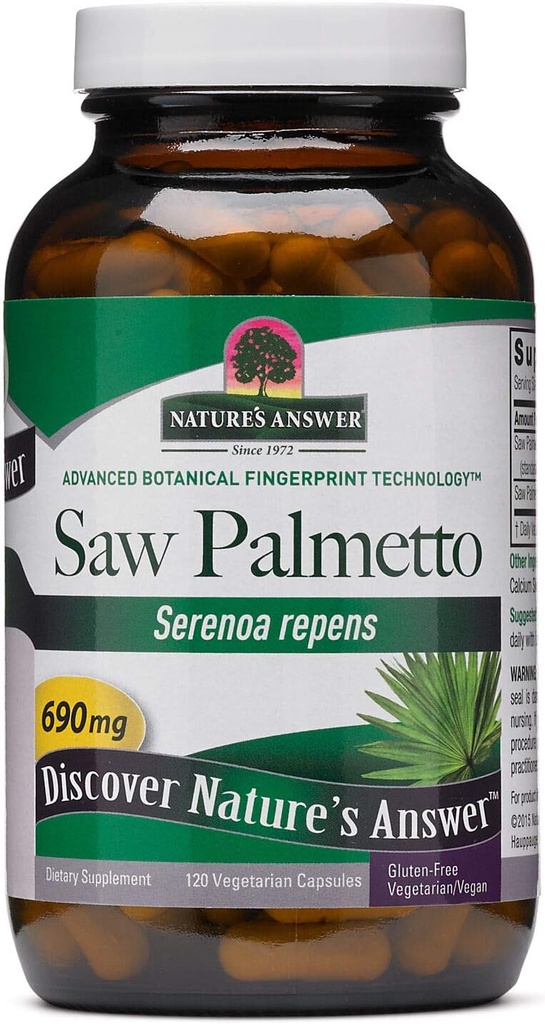 La risposta della natura ha visto Palmetto Prostate 690mg 120-Capsules Supplemento | Supporto della prostata | Supporto naturale del tratto urinario | promuove la crescita dei capelli | Conte singolo