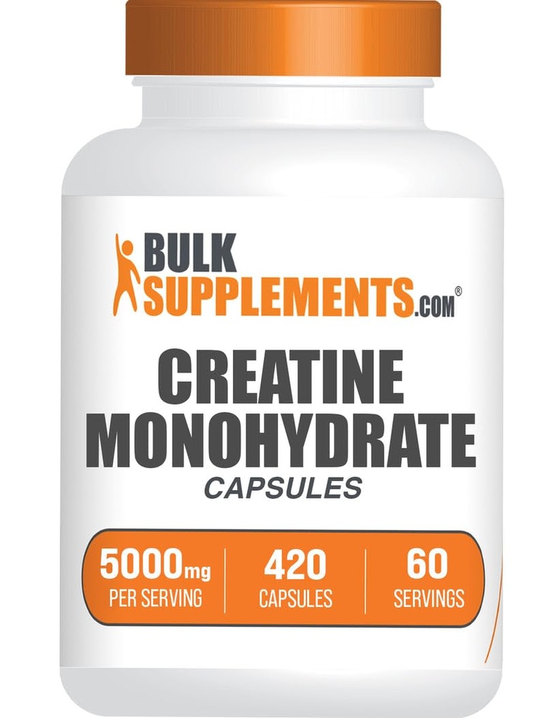 BulkSupplements.com Creatine Monohydrate Capsule - Micronized Creatine Pills - Gluten Free, 7 Capsule per Serving (5000mg), 420 Count (Pack of 1)