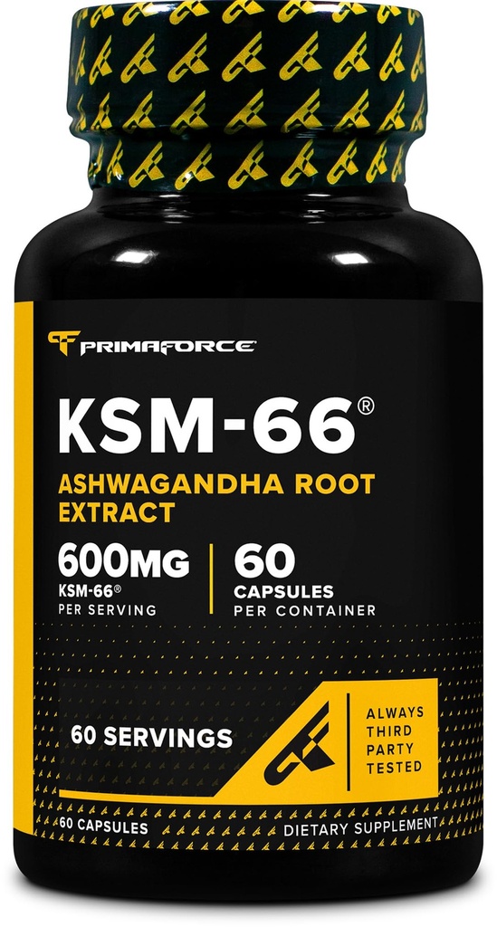 Primaforce KSM-66 Ashwagandha Root Extract (600mg) 60 Veggie Capsule - 5% Withanolides con BioPerine