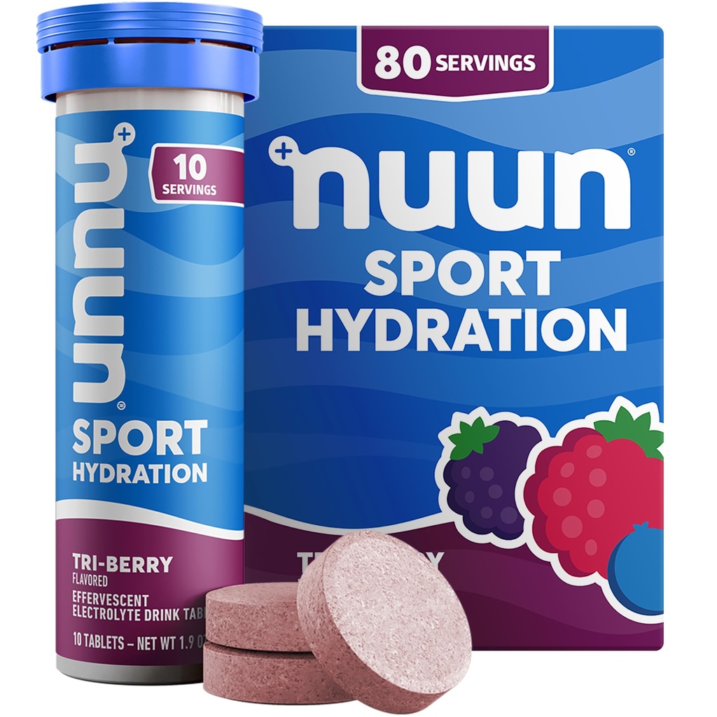 Tavolette Nuun Sport Electrolyte con Magnesio, Calcio, Potassio, Cloruro & Sodio, Gluten Free & Vegan, Tri-Berry, 8 Pack (80 Servings Total)