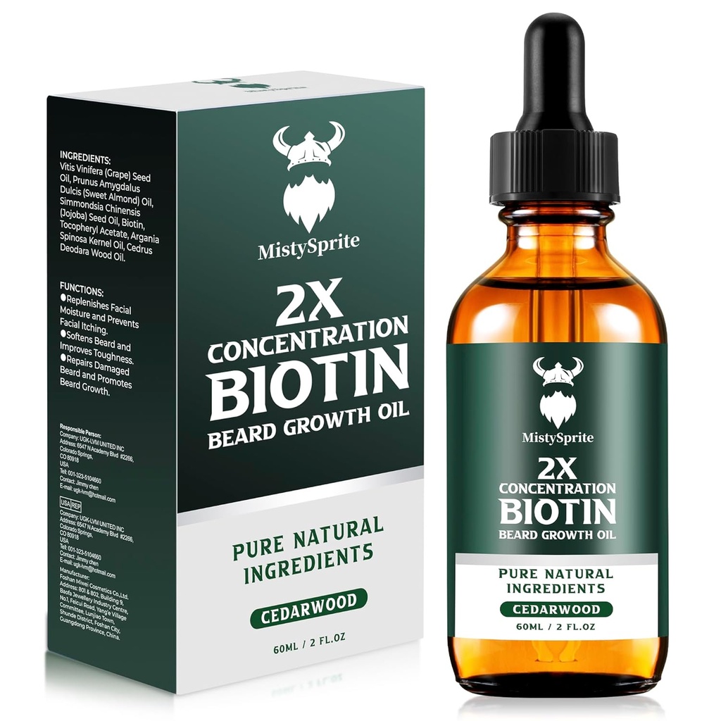 Olio Di Crescita Del Cuscinetto - 2X Concentrazione Olio Di Cuscinetto Biotina per Uomini (2 oz) - Olio Di Cuscinetto Naturale Mens con Olio di Argan, Olio di Jojoba e Vitamina, Morbidificatore Di Crescita Del Cuscinetto, Moisturizer (Cedarwood)