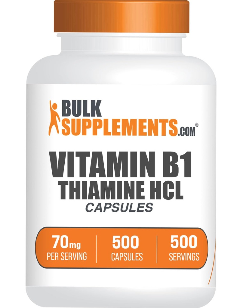 BulkSupplements.com Thiamine HCl Capsule - Thiamine cloridrato, integratori di vitamina B1 - Gluten Free, 1 capsula per porzione, 500 conte (Pack of 1)