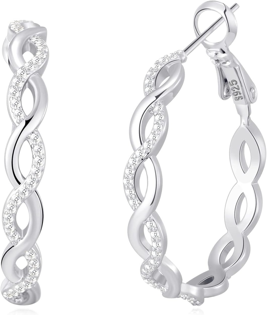 Orecchini pendenti in argento 925 cerchi per le donne orecchini a cerchio con zirconi Cubic zirconi Orecchini anallergici (20/30/40/50/60MM)