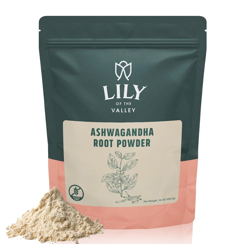 LILY OF THE VALLEY Ashwagandha Root Powder - Withania Somnifera - Sorgente dall'India - Nessun Filler No Additives - Ginseng indiano Vegan & Gluten Free - Confezionato in Sacchetto Resealable (16oz, 453g)