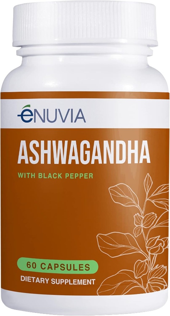 Ashwagandha Supplemento - Natural Relief e Stamina Supporto per aiutare a alleviare la tensione 60 capsule radice pura con estratto di pepe nero per l'assorbimento potenziato Vegan, Made in USA