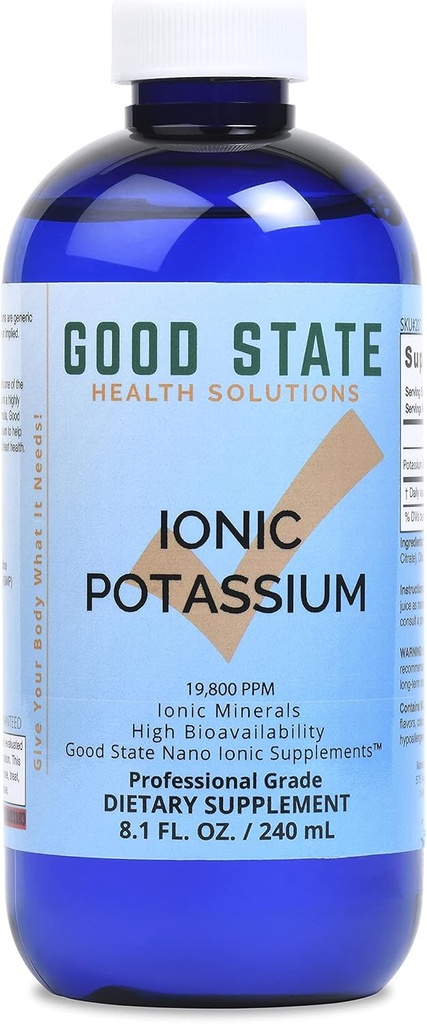 Buon Potassio Ionico Liquido di Stato (48 porzioni a 99 mg elementare, più 2 mg di acido fulvico - 8 fl oz)