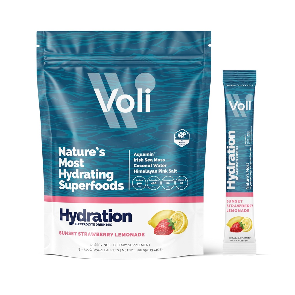 Voli Electrolytes Powder Packets | No Aggiunto Zucchero Electrolyte Drink Mix per Hydration | Keto & Fasting Friendly, Superfood naturali & minerali | Strawberry Lemonade, 15-Count