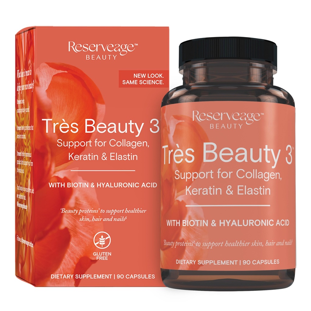 Nutrizione di riserva - Tres Beauty 3 - Supplemento per la crescita dei capelli, Cura della pelle & Nail Care - Supplemento di collagene con Keratin & Biotin - Gluten Free - 90 Capsule (30 Serve)
