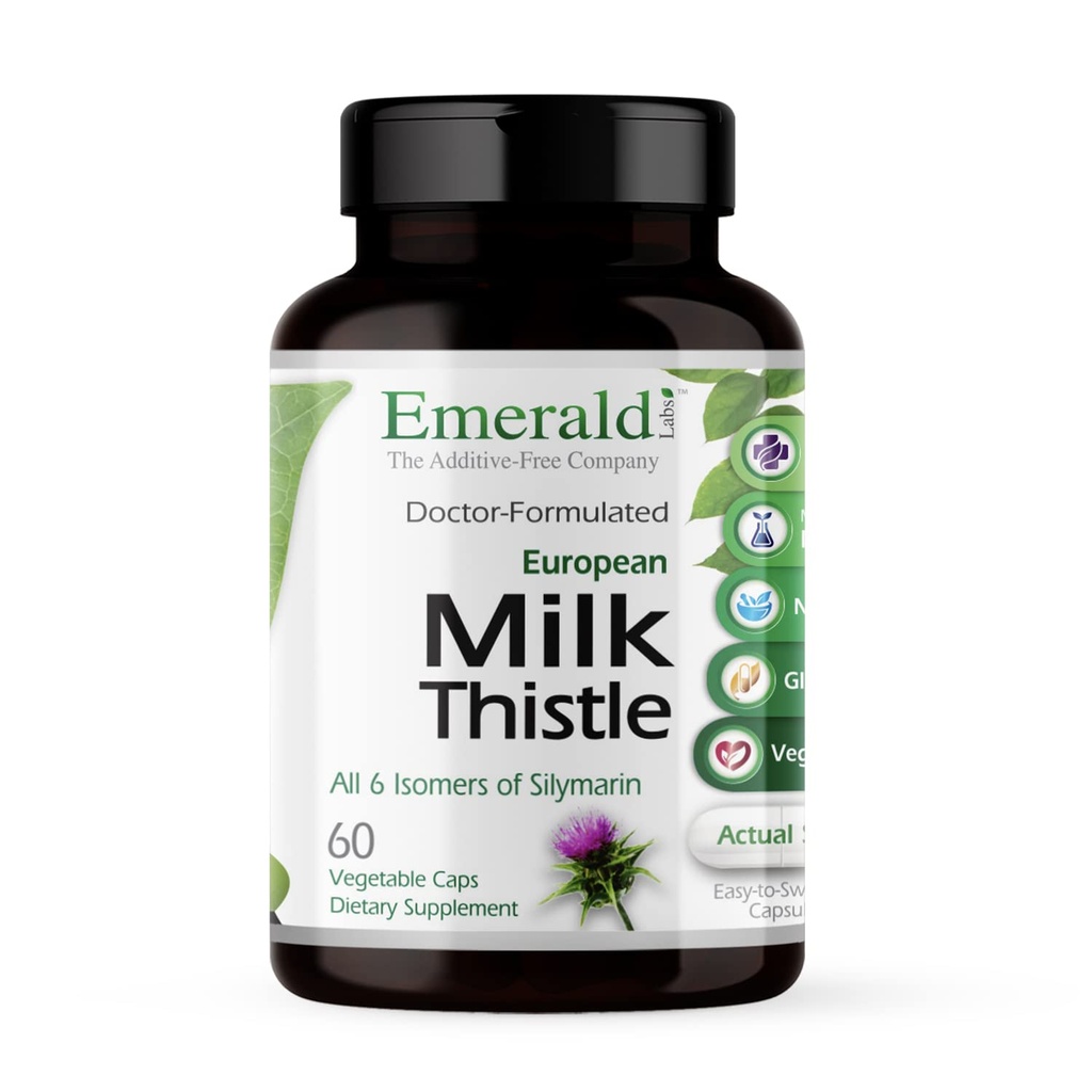 EMERALD LABS European Milk Thistle - Estratto di cardo di latte biologico - Supporta la salute del fegato e aiuta a mantenere l'energia naturale, la digestione e la salute del cervello - 60 capsule vegetali (fino a 60 giorni di alimentazione)