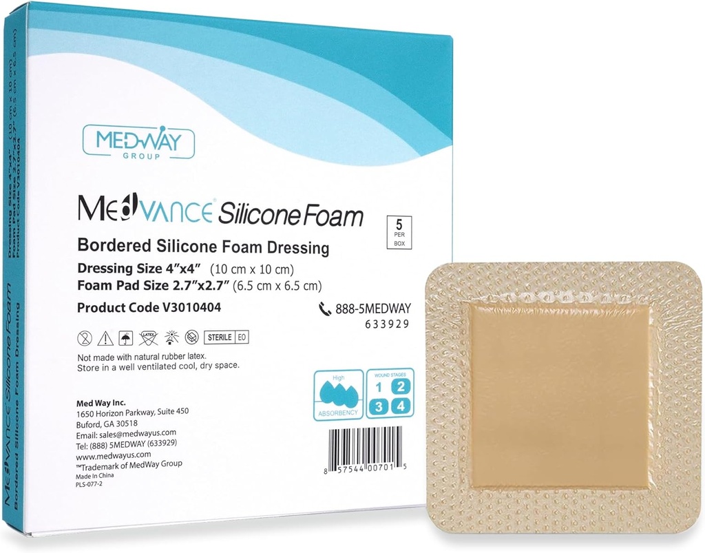 MedVance TM Silicone - Abito in schiuma Adhesive in Silicone Bordered Dimensioni 4"x4" (confezione da 2,7"x2, Scatola da 5 condimenti
