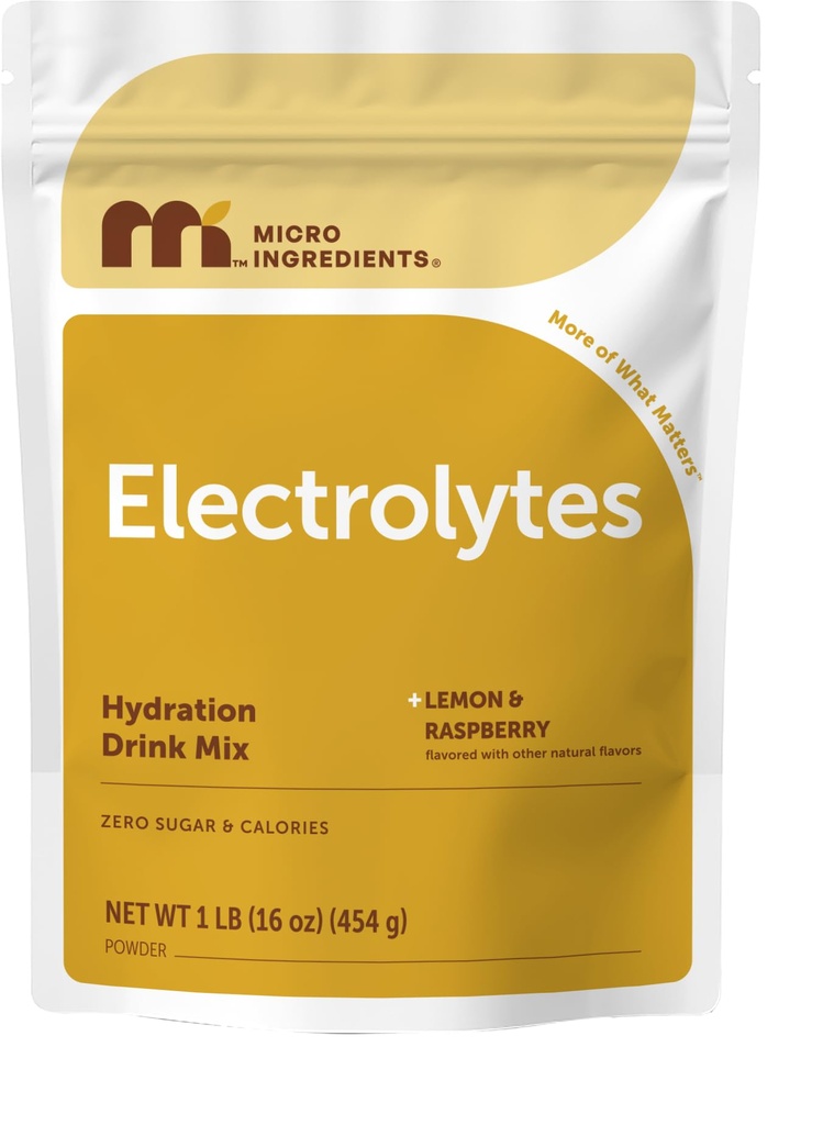 Micro ingredienti Hydration Electrolyte Powder, 1 lb (69 porzioni) | Limone Raspberry Flavor | Potassio alto (1,000mg) + Acqua di cocco e succo di limone reale | No Sugar, Keto Friendly | Non OGM