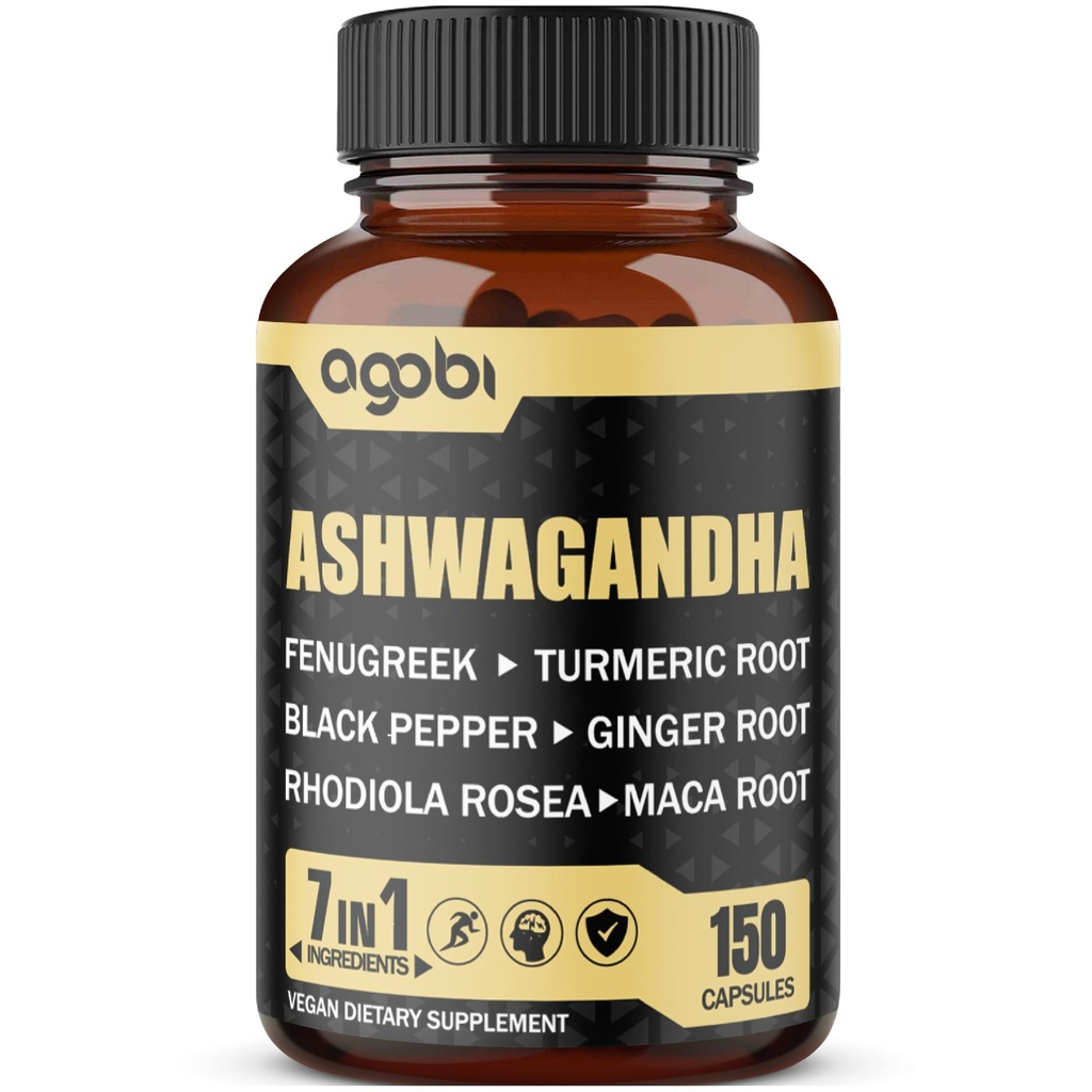 Estratto di Ashwagandha Capsule 7 ingredienti naturali 8050 mg - Blended Fenugreek, Maca, Turco, Rhodiola, Ginger & Black Pepper - Sonno, Spirito, Immune & Energy Support - Alimentazione a 5 mesi