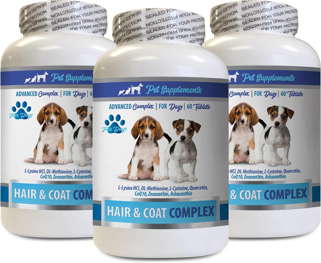 PET SUPPLEMENTARI & NUTRITION LLC Cappotti per cani - Dog Hair and Coat Complex - Itch Relief - Supporto immunitario - Vitamine e minerali - Dog Vitamin e - 3 Bottiglie (180 Trattamenti)