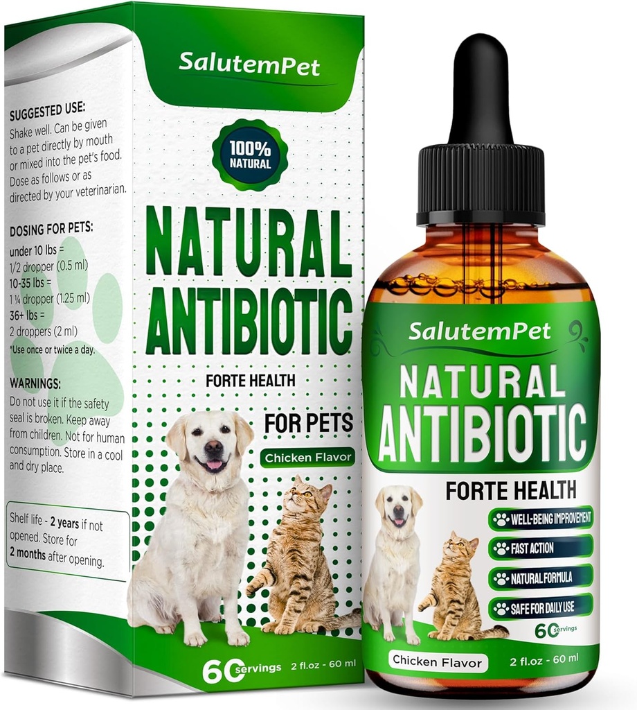 Antibiotici per cani Forte Salute | Antibiotici per gatti | Integratore di erbe per tutte le razze | per facile respirazione | Digestione e Urinazione | Skin & Coat | Sapore di pollo | 2 Oz