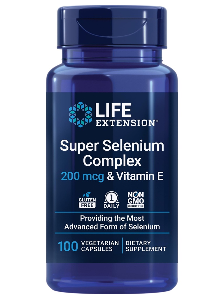 Super Selenium Complex, 200 mcg – 3 Forme di Selenio, Vitamina E – Assistenza Cellulare Salute & Longevità – Senza glutine, Non OGM, Vegetariano, 1 Giornaliero – 100 Capsule