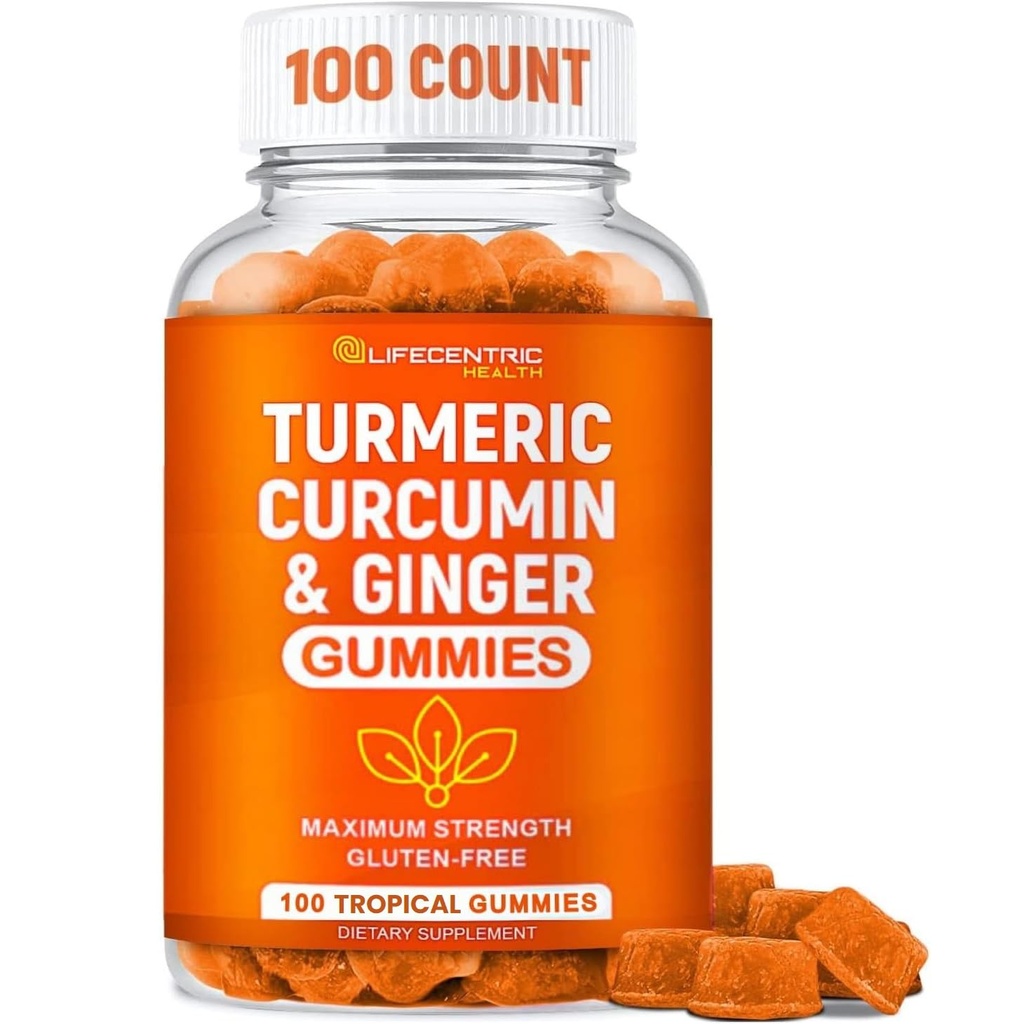 Gummie erboriche per adulti e bambini | Max Strength Turmeric and Ginger Supplement | Vegan Organic Natural Curcumin Gummies per la salute generale | Miglior supplemento curcumina con Ginger