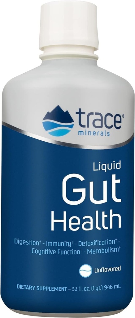 Trace Minerals Gut Health - Supporto per Gut Lining, Digestione sana, Funzione di sistema immunitario - Supplemento di salute digestivo con acido Humic & Fulvic - non aromatizzato, 32 fl oz (su 189 Serve)