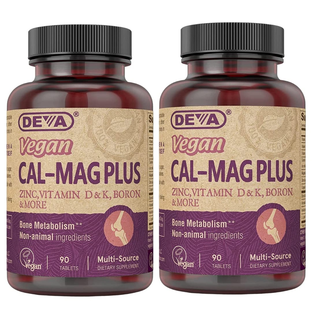 DVA Vegan Calcio Magnesio Supplemento 2-Pack, Plus Zinco, Vitamine C, D & K, Boron, 90 compresse Ogni