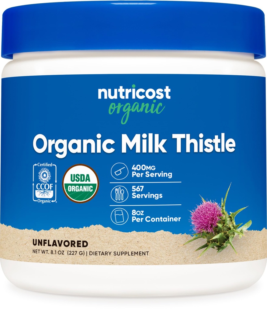 Nutricost Organic Milk Thistle (Silybum Marianum) 8 oz per Container (Unflavored) - Non OGM, Senza glutine