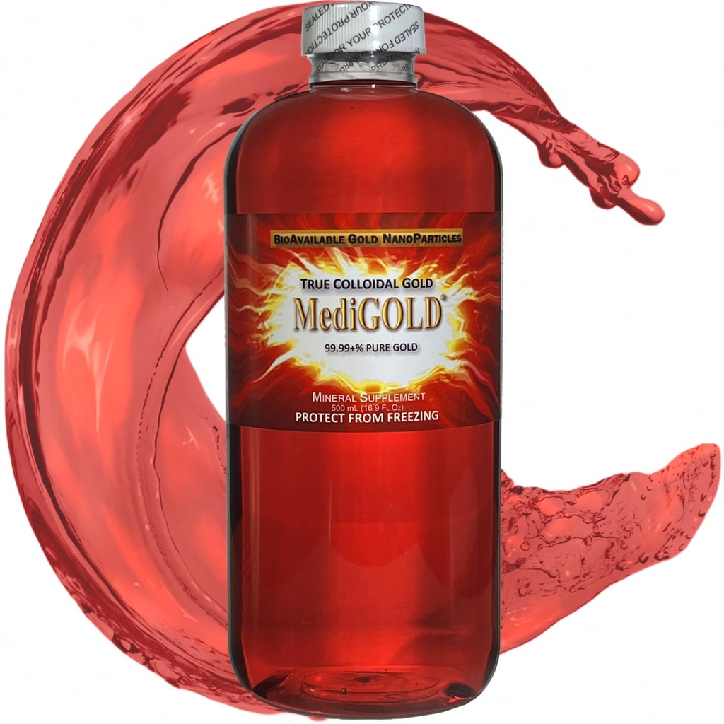 MediGOLD® True Colloidal Gold AuNP Integratore nutrizionale - 500 mL in bottiglia di plastica trasparente