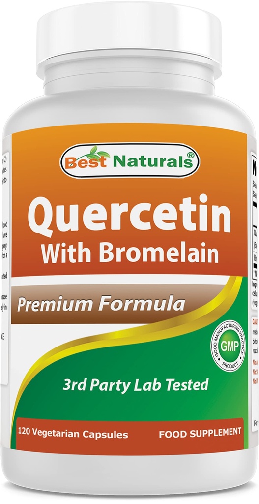 Best Naturals Quercetin con Bromelain Veggie Capsule - 800mg di Quercetin & 165 mg di Bromelain (2400 GDU/g), 120 Count