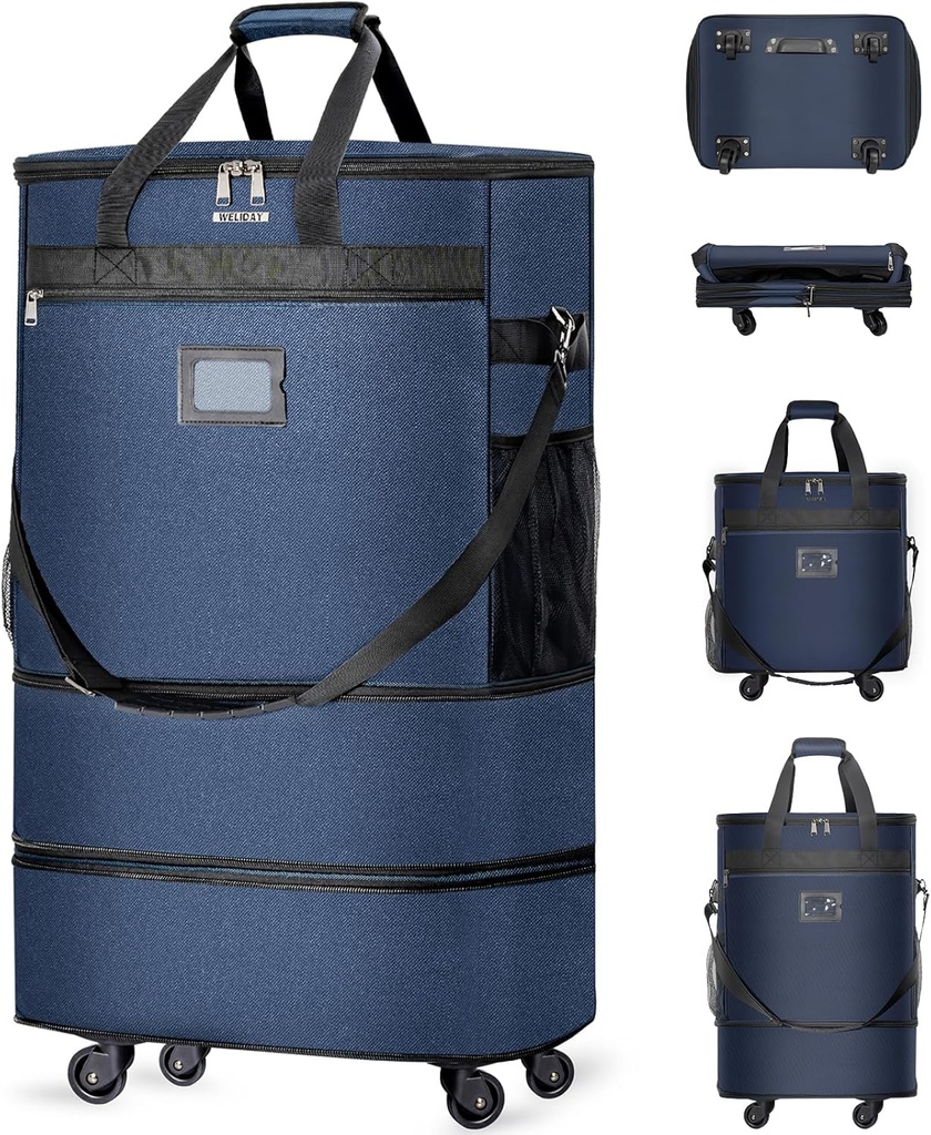 custodie con ruote Expandable Bag Bag Portabagagli pieghevole con 4 ruote universali pieghevole Borsa da viaggio pieghevole Borsa da viaggio grande capacità Duffel (blu)
