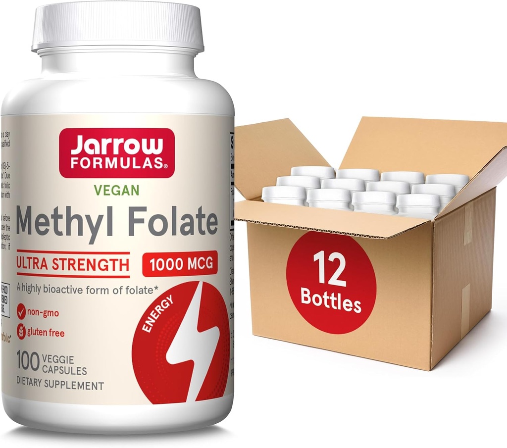 Jarrow Formulas Methyl Folate 1000 mcg, Supplemento dietetico, Folato di metile per il supporto di energia cellulare, 100 capsule di verdure, alimentazione di 100 giorni, (pacchetto di 12)
