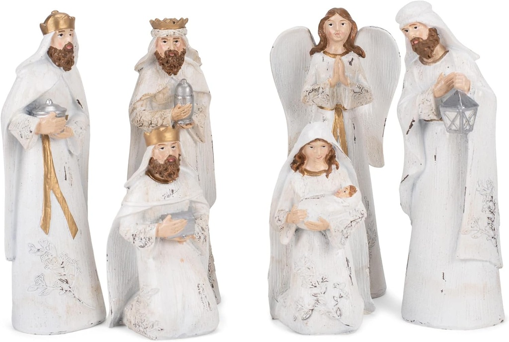Transpac Distressed Bianco e Oro Tono 7,5 pollici Resina Natività Figurine Set di 6
