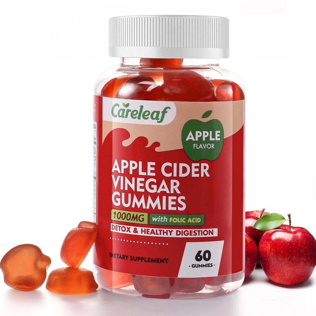 Aceto di sidro di mele Gummies 60 conteggi AVC 1000mg con vitamina B6 vitamina B12 per il metabolismo, la digestione, il disintossicazione, il fegato e la salute immunitaria
