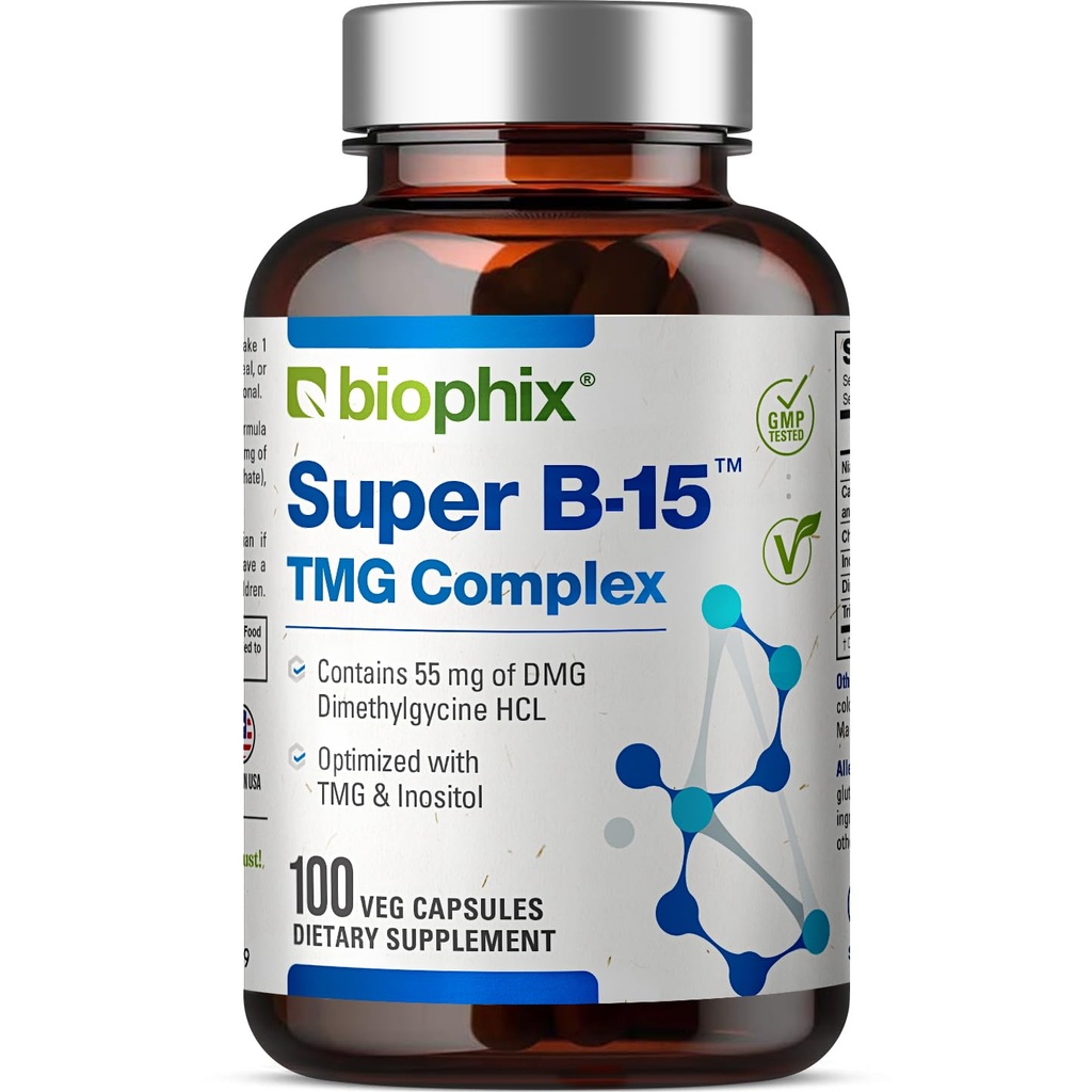 biophix Super B-15 100 Veggie Caps - Niacin Calcium Choline Inositol DMG TMG - Supporta livelli energetici dell'ossigeno sano