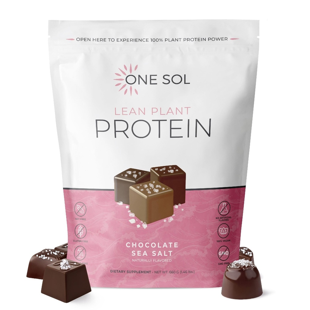One Sol Lean Plant-Based Protein Powder, Pea & Brown Rice Protein, Carb basso, Vegan Friendly - Gluten, Lattosio, & Soy Free - Non Aggiunto Zucchero, Non OGM, Nutrizione pulita, Senza Bloating (Salo di mare di cioccolato)