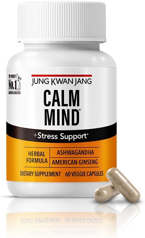 JUNG KWAN JANG Calm Formula con Ashwagandha 300mg, American Ginseng 428mg e L theanine 204mg Supplement - 60 Capsule per uomini e donne