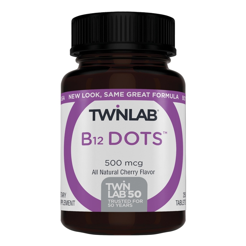 Twinlab B-12 Dots - Integratori di supporto per la produzione di energia con vitamina B12-500 mcg, 250 compresse