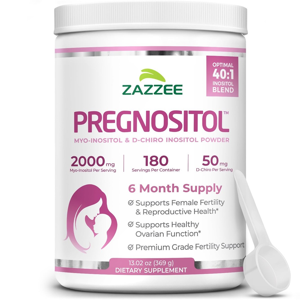 Zazzee PREGNOSITOL Powder, 6 mesi di alimentazione, Myo-Inositol e D-Chiro-Inositol 40:1 Miscela di fertilità, Scoop gratuito per il dosaggio esatto, Formula bilanciata Premium, 183 Serve, Vegan, All-Natural e Non-GMO