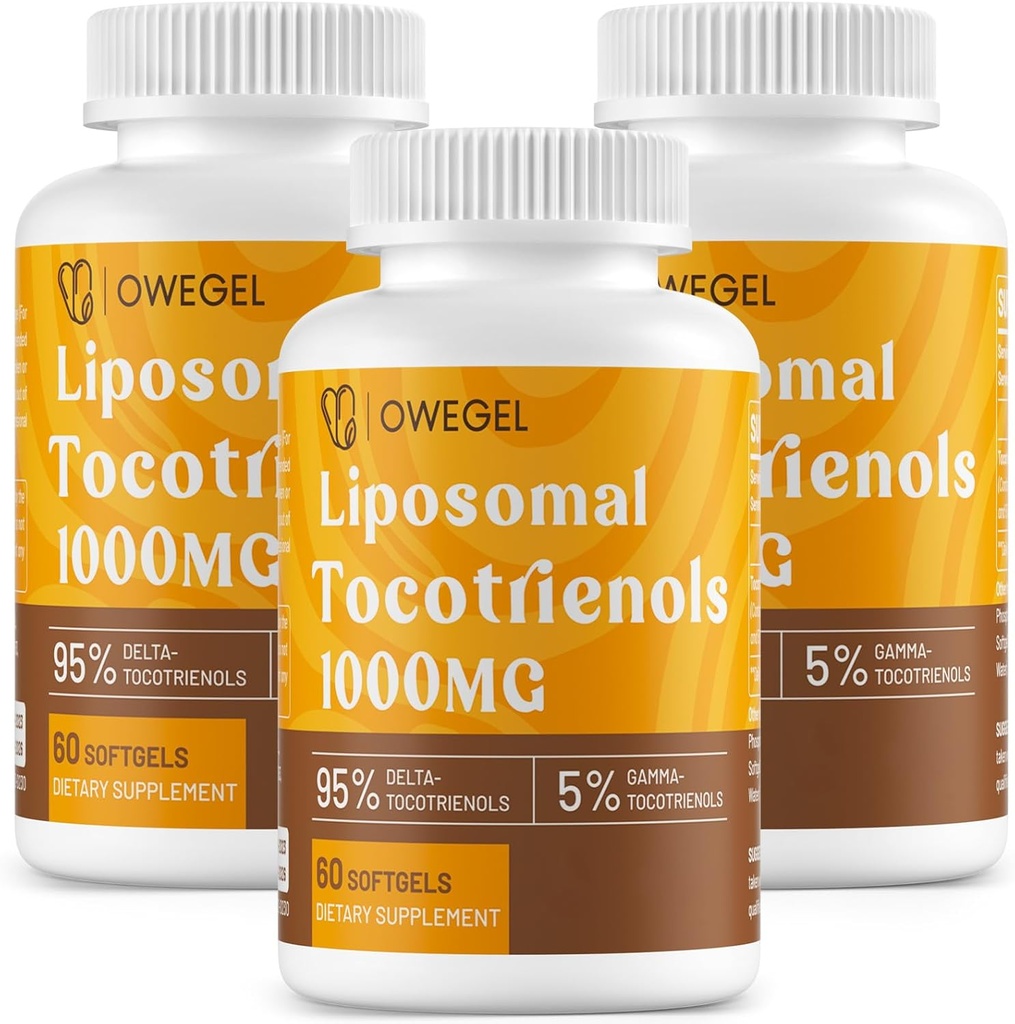 Tocotrienoli Liposomali 1000mg - Alta biodisponibilità Vitamina E Tocotrienols Integratori,95% Delta & 5% Gamma Tocotrienol Capsules Support Skin,Bone,Antiossidante,180 Softgels