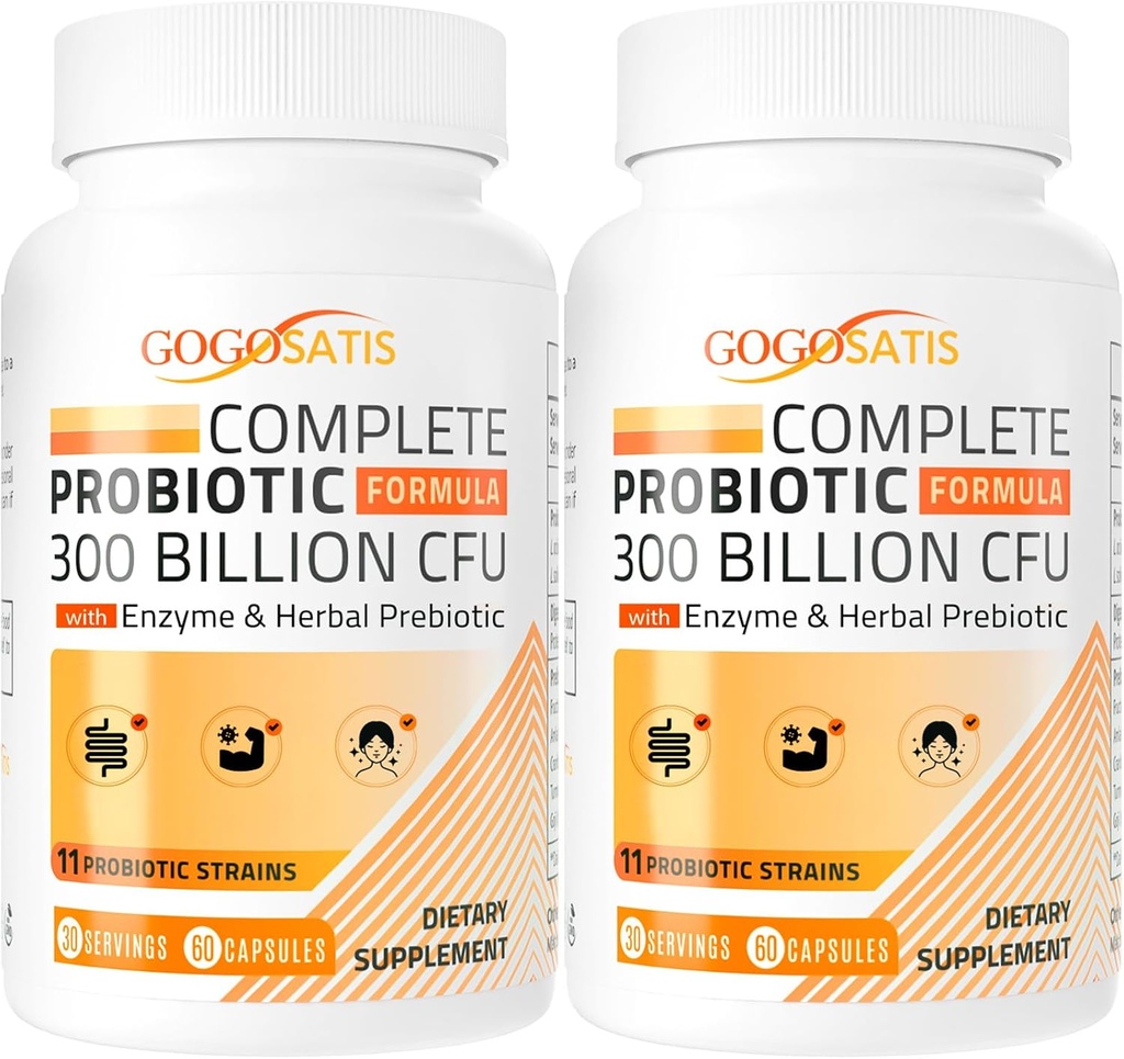 Probiotici per le donne e gli uomini, 300 miliardi di CFU 11 Strains + Organic Herbal & Digestive Enzymes, Probiotico per la salute digestiva, Gas & Bloating, Immune, Gut Health for Women & Men, Shelf Stable, 120 Caps
