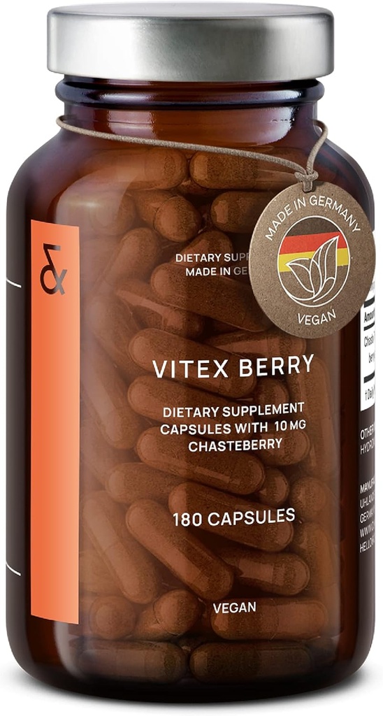Vitex Berry - Premium Chasteberry 4:1 Extract (Vitex Agnus Castus) - Menopause & PMS Support - bilancia ormone per le donne - 180 capsule - 6 mesi di fornitura - Made in Germany