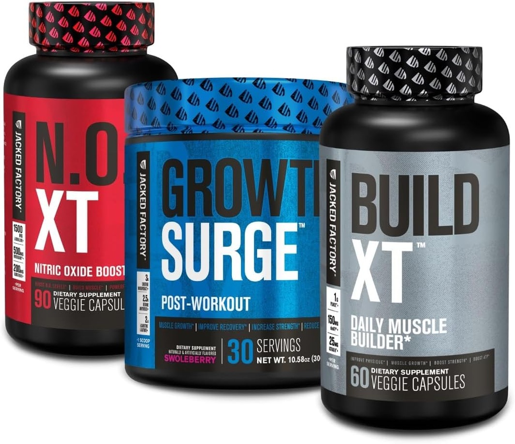 Jacked Factory N.O. XT Nitric Oxide Supplemento, Crescita Surge Post Workout Muscle Builder, Build XT Muscle Builder