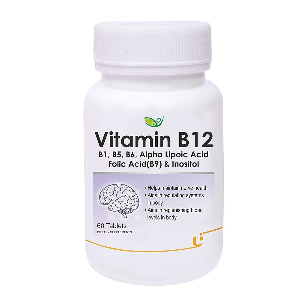Verem Nutraceuticals Vitamina B12 con B1, B5, B6, B9 (acido folico), Alpha Lipoic Acid ALA & Inositol Supplements | Energy Management | Antiossidante | 60 compresse