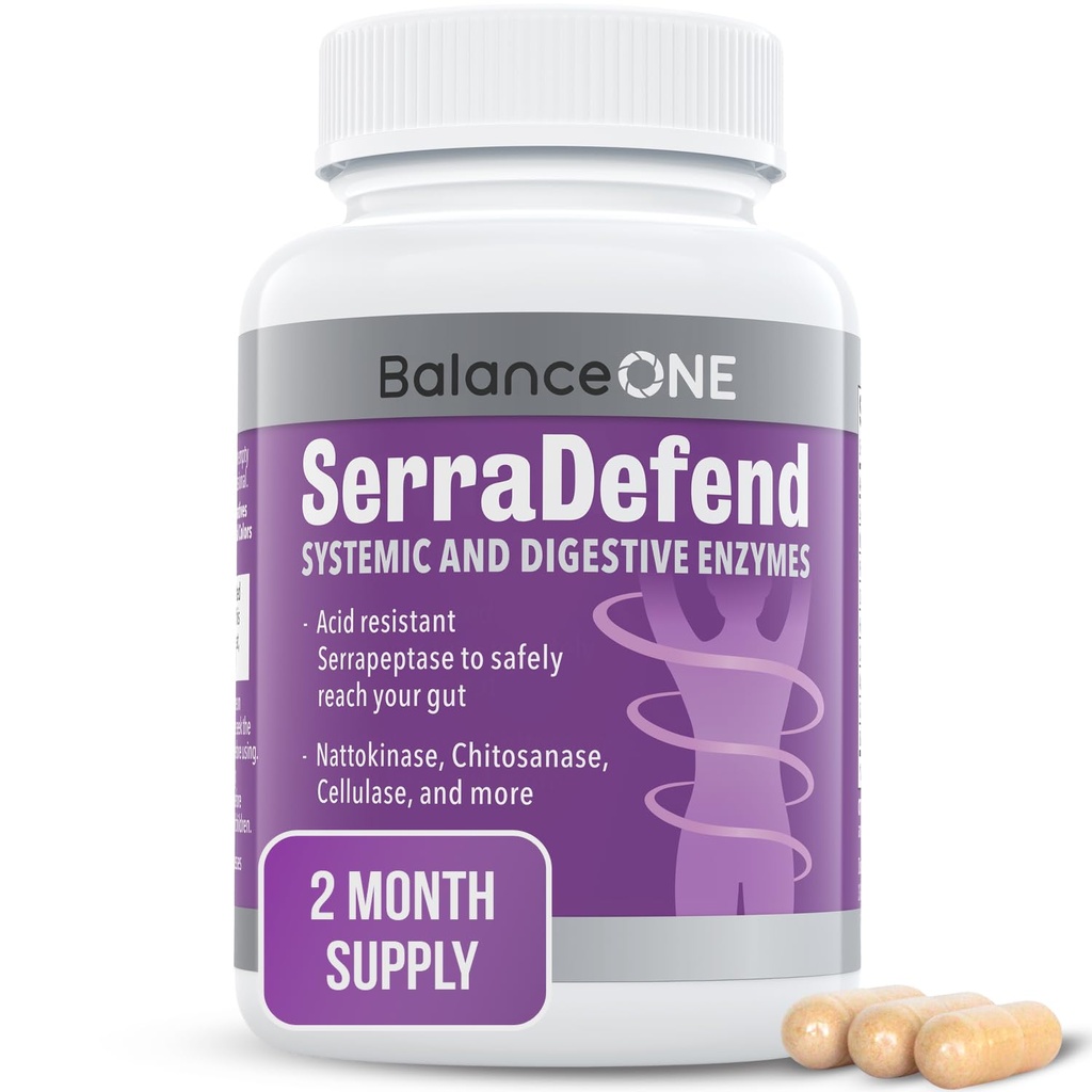 Balance ONE Biofilm Difesa con enzimi proteolitici e digestivi per uomini e donne - Serrapeptase, Nattokinase, Protease, Cellulase - 60 capsule, 2 mesi di alimentazione - SerraDefend