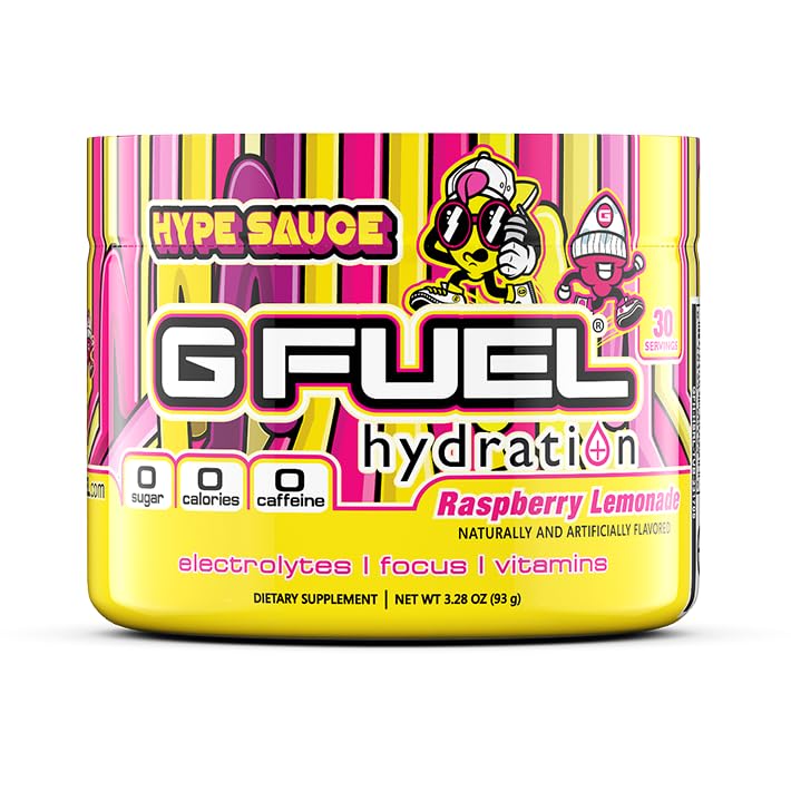 G Fuel Hype Sauce Supreme Hydration, Miscela di polvere di elettrolita per energia e messa a fuoco, Zucchero e caffeina Integratore gratuito con vitamine e minerali essenziali, Raspberry Lemonade Flavor, 3.3 oz - 30 Serve