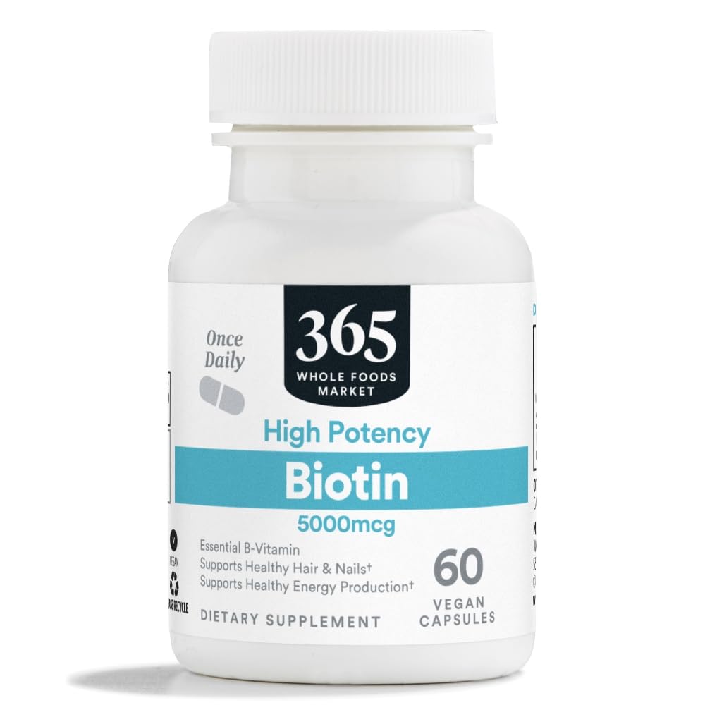 365 by Whole Foods Market, Biotina ad alta potenza 5000mcg, Vegan, 60 conte